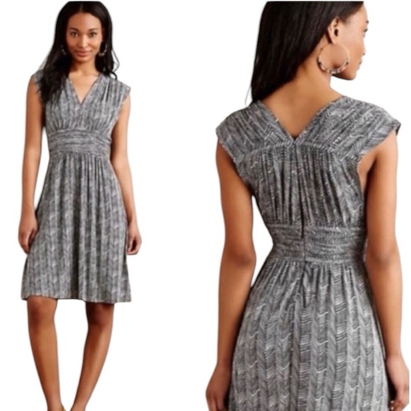 Plenty Tracy Reese Fit & Flare Dress Gray Herringbone Jersey Knit M Stretch Twee - Picture 1 of 11
